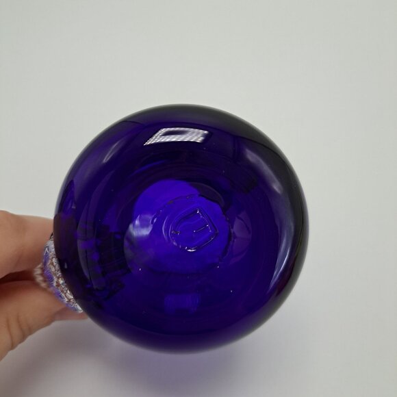 Pilgrim Glass Blue Pitcher Vase Creamer With Clear Ribbed Handle - Picture 7 of 10